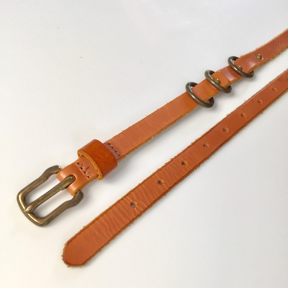 Gap M Leather Skinny Belt Tan Chunky Hardware Medium